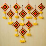 eCraftIndia Handmade Artificial Marigold Flowers with Colorful Woolen Kite Hangings (Pack of 10)- Artificial Flowers Hanging for Home Decor - Wedding, Ganpati, Navratri Diwali Decoration Items