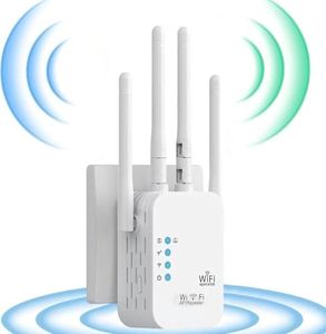 Répéteur WiFi Amplificateur WiFi Signal Booster,4 Antennes WiFi Extenders,2 Ports LAN,Mode Répéteur & Routeur & AP,repeteur WiFi Exterieur Couverture WiFi de 200 m²,Installazione Facile