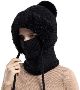 3 in 1 Beanie Hat for Women, 3 in 1 Beanie Hat with Scarf and Mask, Warm Knitted Windproof for Outdoor Skiing Hiking (Black 1Pcs)