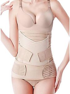 3 in 1 Postpartum Belly Band Support Recovery wrap Belly/Waist/Pelvis Belts Girdles for Women Waist Trainer Shapewear (Beige)