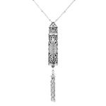 1928 Jewelry Women's Pewter Filigree Vial With Tassel Necklace Pendant Enhancer, 28