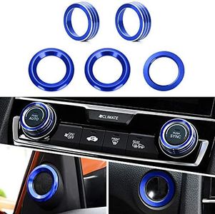 FANHAY 5PCS Interior Aluminum for Honda Civic Loudspeaker Decoration Circle Trim Door Audio Speaker Rings Voice Volume Control Tune Knob Engine Start Stop Ignition Push Key Button Cover Decals