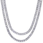 Hip Hop Iced Bling Silver Plated CZ Stoned 4 mm 2 Combo Set 16" + 18" Tennis Chain Choker Necklace Lab Diamond Rapper, 16" 18", Zinc