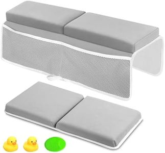 Baby Bath Kneeler and Elbow Rest Pad Set, Knee Pad for Bathing Babies with Knee & Arm Support, Foldable Non-Slip Bathtub Mat with Toys Organizer
