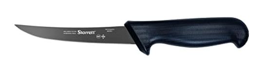 Starrett Professional Stainless Steel Kitchen Boning Knife - Narrow Curved Profile - 5-inch (125mm) - Black Handle