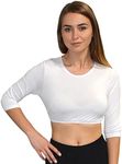Kosher Casual Women's Modest High Neck Cropped Layering Shell - Viscose Spandex 3-4 Sleeve Base Pullover Top Size 18 White