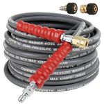 Corretic 3/8" Pressure Washer Hose for Cold and Hot Water, 4200psi Power Washer Hose with Kink Free Swivel Quick Connect, Steel Wire Braided & Synthetic Rubber Jacket, 2 M22 14mm Adapter Set, 50FT