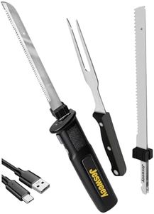 Cordless Electric Carving Knife for Meat Slicing, Fish, Bread, Turkey, Ergonomic Handle, Serving Fork Included, Storage Case& Safety Lock, Black
