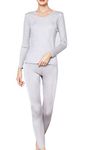 METWAY Women's Silk Long Johns |V-neck Silk Thermal Underwear Sets|Winter Silk Long Underwear, Silvergrey, S