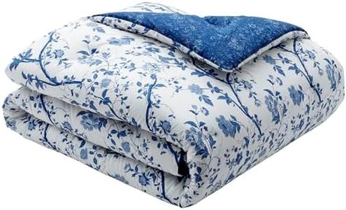 Laura Ashley - Queen Comforter Set, Reversible Cotton Bedding, Includes Matching Shams with Bonus Euro Shams & Throw Pills (Elise Blue, Queen)