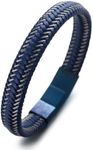 Halukakah ● Jazz ● Men's Genuine Blue Leather Bracelet Titanium Magnetic Clasp Size Adjustable 8.5"-9"(21.5-23cm) with Free Giftbox(Jazz Blue)