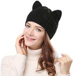 Women's Hat Cat Ear Crochet Braided Knit Caps,Black