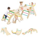 GYMAX 3 in 1 Kids Climbing Set, Wooden Toddler Climber with Reversible Ramp and Arch, Outdoor Indoor Climbing Frame for 1 Years Old + Boys Girls(Colorful)