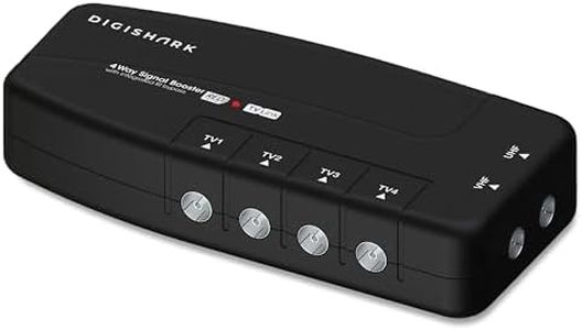 DigiShark 4 Way TV Aerial Signal Booster&Splitter Amplifier, Improves Picture Quality&Channel Reception, IR Bypass Compatible, Built-In 4G/5G LTE Filter, Freeview HD UHF Ch 21-60, 4K, FM&DAB