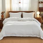 Simple&Opulence Super King Duvet Cover Sets,100% Linen,Cozy Breatherable Washed Linen Bedding with Embroidery Pillowcases,Quilt Cover with Button Closure,260cm x 220cm,White