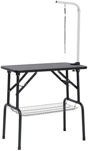 vidaXL Adjustable Dog Grooming Table with 1 Loop and Basket Indoor Home Foldable Portable Pet Salon Supply Cat Bathing Table Black and Silver