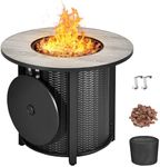 DWVO Propane Fire Pit Table 30 Inch Outdoor Round Gas Firepit 50,000 BTU Auto-Ignition Gas Fire Pits for Outside Patio Ceramic Tabletop fire Pit with Lid, Waterproof Cover, Lava Rock, Hook