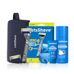 LetsShave Pro 6 Plus Lite Shaving Kit with 1 Razor + 1 Shave Foam + 1 After Shave Balm + 1 Travel Pouch & Razor Cap, World's First 6-Blade Razor with Back Blade, Razor for Men Face & Head Shaving Kit