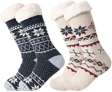 Treehouse Knit (2 Pack) Womens Thick Knit Sherpa Fleece Lined Thermal Fuzzy Slipper Socks With Grippers