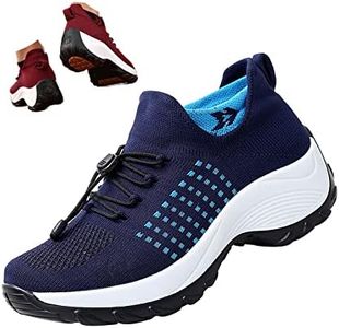 Women's Orthopedic Stretch Cushion Shoes Comfy Cloud Pro Breathable Mesh Sock Fashion Sneakers Wedge Running Footwear, Blue, 8.5