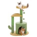 PAWZ Road Cat Tree 32 Inches Cactus Cat Tower with Sisal Covered Scratching Post, Cozy Condo, Plush Perches and Fluffy Balls for Indoor Cats