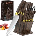 Kitchen Knife Set with Block, 15pcs Professional Chef Knife Set, Stainless Steel Sharp Cooking Knives with Ergonomic ABS Handle, Detachable Knife Holder, Scissors, Gift Box