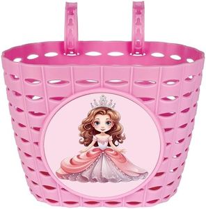 Dankeler Girls Pink Bike Basket, Cute Bicycle Front Handlebar Basket, Adjustable Plastic Tricycle Basket for Kids, Baby Girls, Toddlers (Princess)