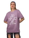 Broke Memers Oversized They Dont Know That we Know F.R.I.E.N.D.S Collection Cotton Graphic Print Shoulder T-Shirt for Women and Men (L, Dirty Purple)