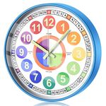 DORBOKER Learning Clock for Kids, Glow in The Dark Wall Clock for Bedroom, 12 Inch Silent Night Light Kids Wall Clock, Colorful Illuminated Telling Time Teaching Clock,Kids Room Decor