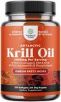 Antarctic Krill Oil 2000mg Softgels Per Serving - Omega 3 Krill Oil Supplement with EPA DHA & Astaxanthin for Brain Joint & Heart - 3rd Party Lab Tested No Gluten GMOs or Fishy Aftertaste - 2 Months