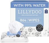 LILLYDOO Baby Wipes with 99% Water – Unscented, Hypoallergenic, Plant-Based, Strong & Plastic-Free, Compostable, 12 resealable Packs x 72 (864 Wipes Total)