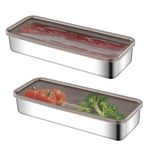 2Pcs Bacon Storage Box for Fridge, Deli Meat Containers With Lids, Rectangular Cheese Storage Container for Fridge Stainless Steel Cold Meat Containers for Deli Meat, Pasta (26.5*10*4.6Cm)