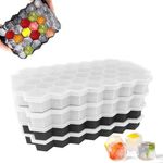 DHONI Hexagonal Shape Silicone Ice Cube Mold with Sealing Lid, 148 Grid Cubes Ice Trays Durable, Stackable Soft Ice Cube Trays for Chilled Drinks, Coffee and More. (PACK of 4 - BLACK&WHITE COLOUR)