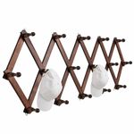 SCUNDA Hat Rack for Wall, Expandable Coat Rack with 16 Hooks, 16-inch Wooden Wall Rack for Coffe Mug, Bag, Hoodie, Hat, Baseball Caps,Cowboy Hat(Brown)