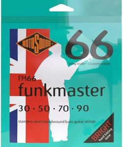 Rotosound Funkmaster Jeu de cordes pour basse Acier inoxydable Filet rond Tirant Billy Sheehan (30 50 70 90)