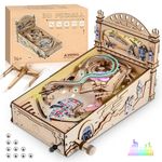 Wooden Puzzles 3D Pinball Machine Mechanical Model Wooden 3D Puzzles for Adults DIY Pinball Game Wooden Puzzle-Model Building Kits Christmas Birthday Gifts for Adult and 14+ Teens