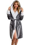 UMIPUBO Women Dressing Gown Fleece Oversized Hooded Soft Bath Robe Fluffy Hooded Bathrobe Winter Blanket With Pocket Long Robe Housecoat Loungewear (Grey