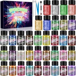 VIPNAJI Polvo de Mica - 36 Colores Polvo Pigmento de Resina Epoxi, Tinte de Jabón Natural, tinte en polvo metálico para hacer joyas,Jabón, Vela, bombas de baño,Slime,Arte Uñas etc