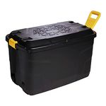 STAR SUPPLIES Strong Black XL Heavy Duty Storage Trunk With Wheels Lid & Handles Indoor Outdoor Storage Box (145 Litre, 1 Storage Box)