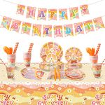 Aoerfes Groovy Party Decorations Serves 20, Hippie Plates for 60s 70s Themed Banners Tablecloth Daisy Flower Retro Rainbow Party Tableware Orange