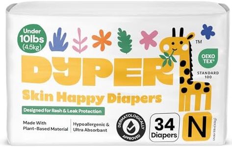 DYPER - Baby Diapers Hypoallergenic Cloth Alternative Day & Overnight Protection - Made with Plant-Based* & Honest Ingredients - Size 0 (34 Count)