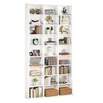 FirFurd Tall Bookcase CD DVD Storage Unit Tower Wooden Display Rack with Adjustble Shelves 27 Storage Compartments White Bookshelf 102.5x23.5x190cm