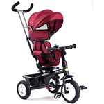 Baybee Mario Trikes Tricycle for Kids, Baby Cycle with Parental Adjust Push Handle, Canopy, Storage & Rubber Wheels | Kids Cycle Tricycle | Baby Cycle for Kids 1.5 to 5 Years Boy Girl (Red)