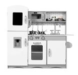 Kidoz Signature Kids Wooden Kitchen, Large Pretend Role Play Kitchen With Realistic Oven, Microwave and Sink With Taps, Kitchen Playset With Sounds And Lights For Kids (Grey Kitchen With Utensils)