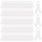 WANDIC 100pcs White Ribbon Satin Awareness Pins Lung Cancer Bone Cancer Awareness Blindness Victims of Terrorism and Adoption Awareness，7.5cm