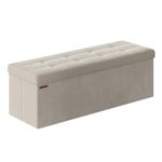 SONGMICS Storage Ottoman, Foldable Small Ottoman Foot Rest, 38 x 110 x 38 cm, Cube Ottoman with Storage, Load up to 300 kg, for Living Room, Bedroom, Entryway, Cream White LSF277W51