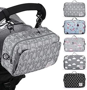 Universal Stroller Caddy Accessories All-in-One Baby Organizer with Insulated Pocket,Capacity for Diapers, Toys & Snacks, Dark Gray