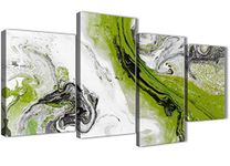 Wallfillers Large Lime Green and Grey Swirl Abstract Bedroom Canvas Pictures Decor - 4464-130cm Set of Prints