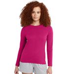 Hanes Women's Originals Long Sleeve Cotton T-Shirt, Lightweight Crewneck Tee, Modern Fit, Sizzling Pink, XXL