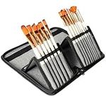 Kurtzy Artist Paint Brush Set with Case (15 Pieces) - Nylon Hair Brush Set for Acrylic, Watercolour, Gouache, Oil Painting and Miniature Detailing